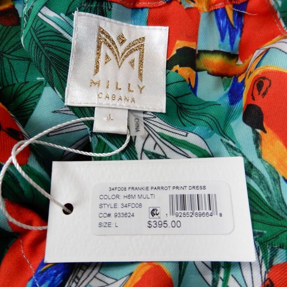 MILLY Cabana Frankie Parrot V Neck Mini Swim Cover Up DRESS Size L NEW $395 - Picture 9 of 13